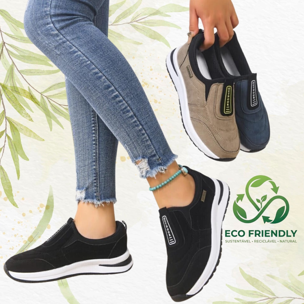 T&ecirc;nis feminino casual plus size confort&aacute;vel, modelo slip-on.